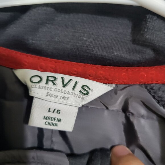 Orvis Mens Mixed Media Quilted Gray Black Full Zip Jacket SZ LG - Picture 6 of 13